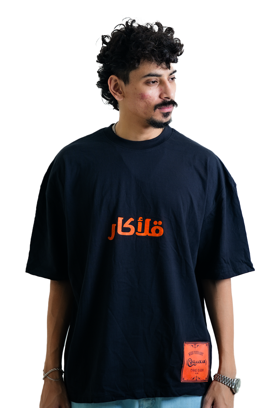 Qalaakar Tuareg Drop Tee | 100% Cotton Oversized Pre-Washed T-Shirt (Black)