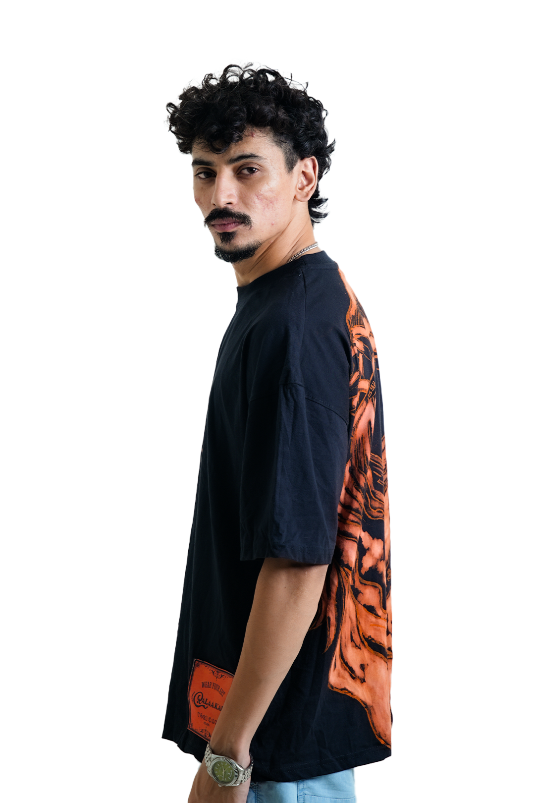 Qalaakar Tuareg Drop Tee | 100% Cotton Oversized Pre-Washed T-Shirt (Black)