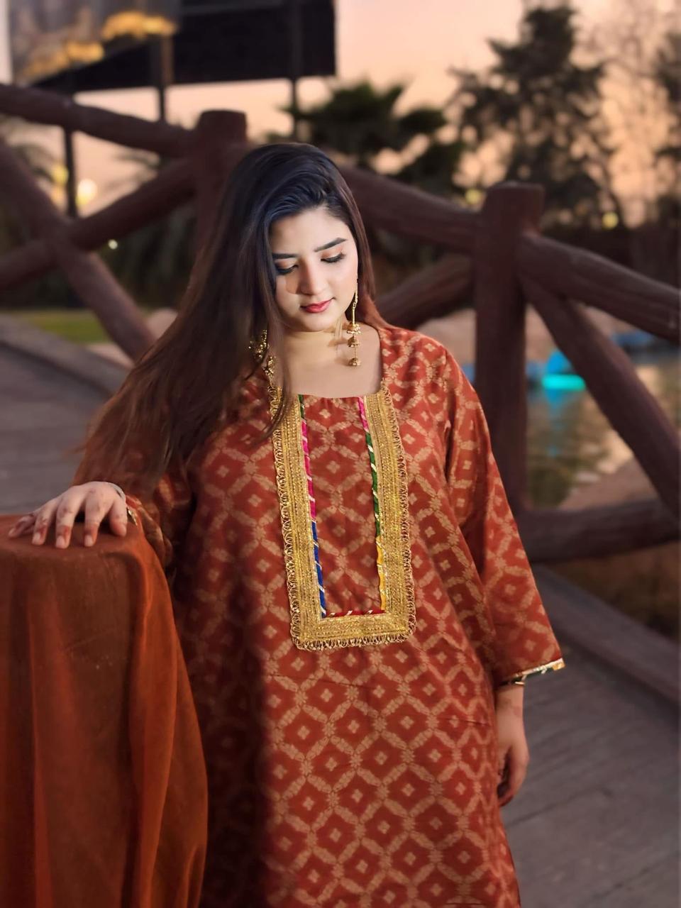 Jacquard Kurti – Delicate Neck Design & Full Sleeves | Eid Collection