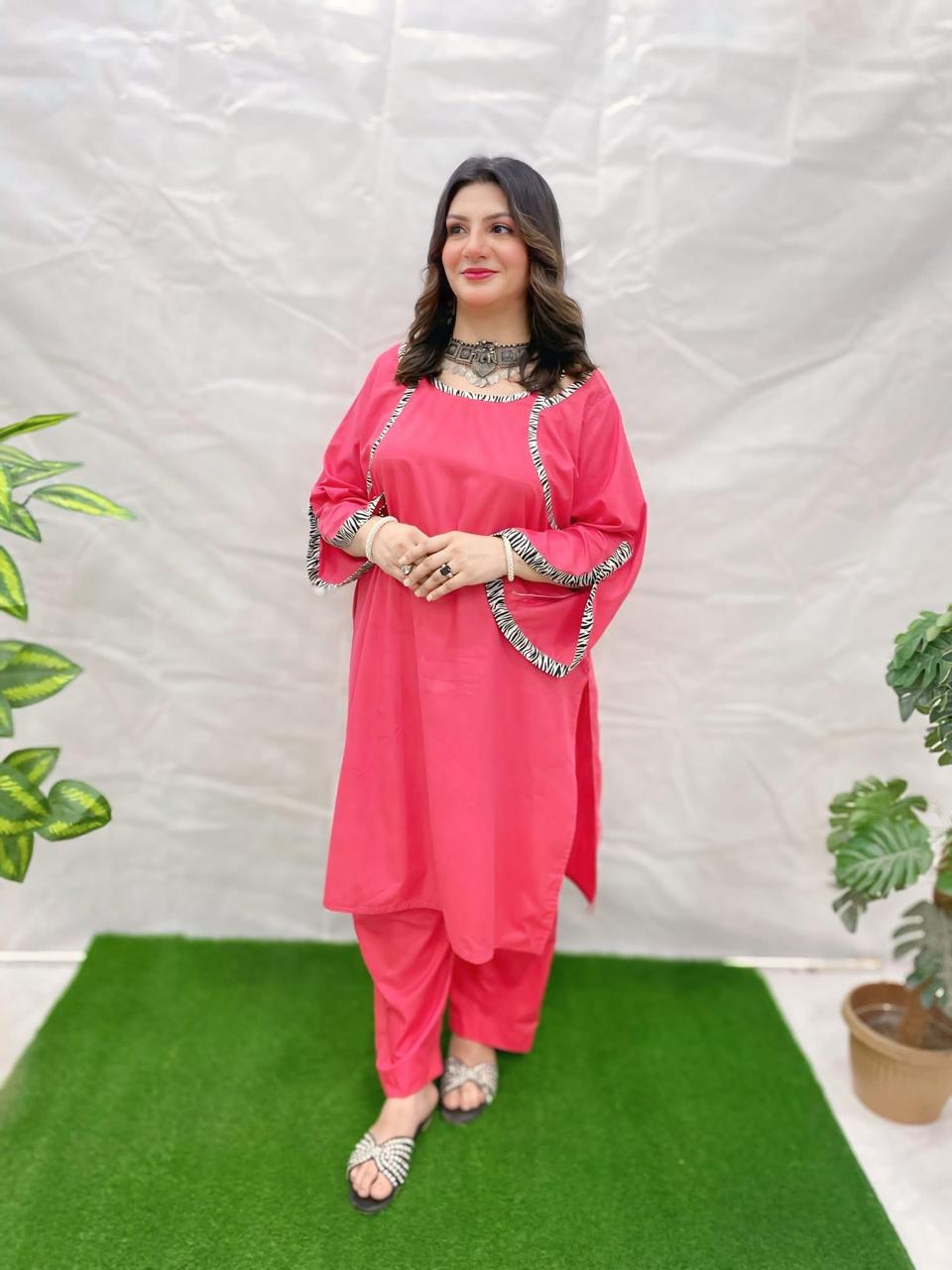 Nisa Fit – 2 Piece Soft Cotton Suit with Stylish Neck & 3/4 Sleeves