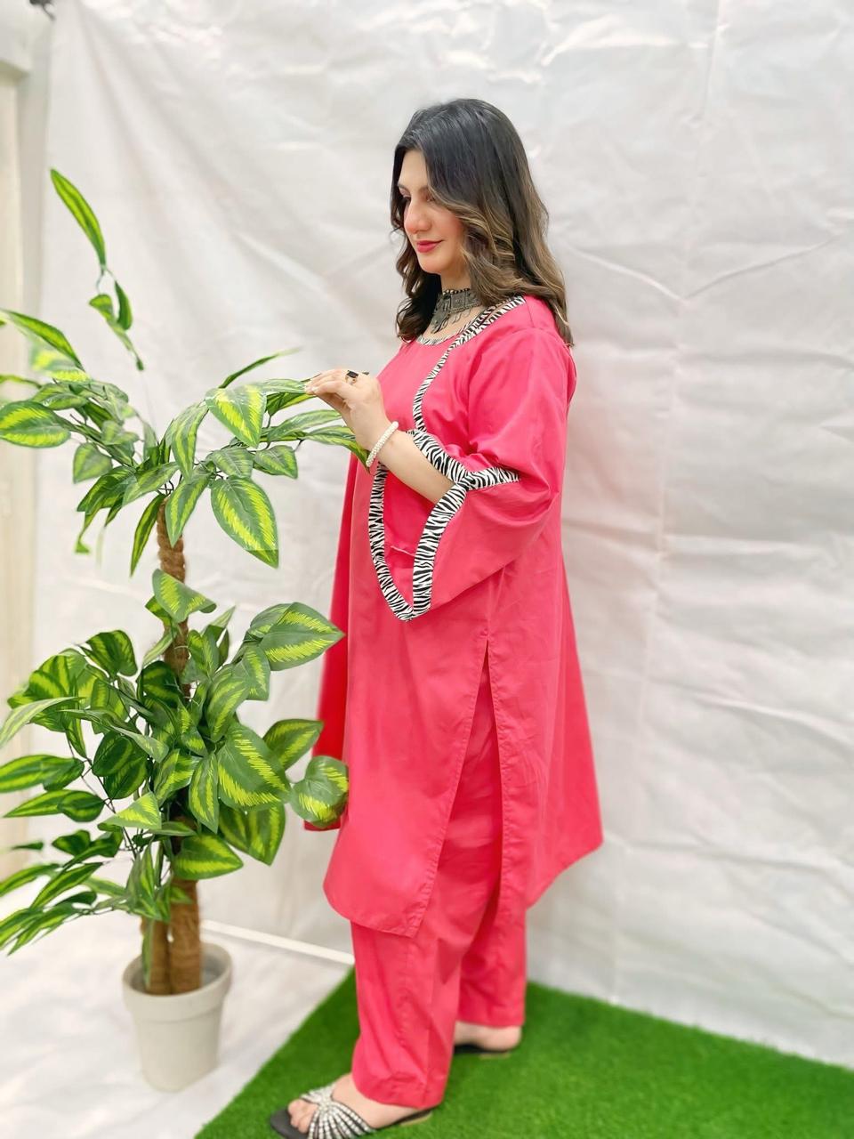 Nisa Fit – 2 Piece Soft Cotton Suit with Stylish Neck & 3/4 Sleeves