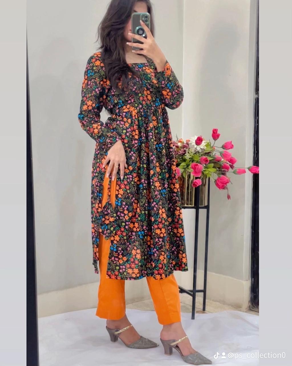 Indian Style – 2 Piece Cotton Suit with Full Sleeves
